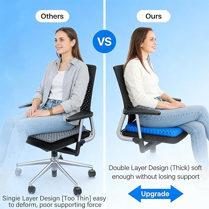 Gel Seat Cushion, Cushion, Gel Seat Cushion for Long Sitting, Breathable Honeycomb Design Absorbs Pressure Points Chair Pad, for Office Chair, Wheelchair, Car & Truck (50 * 50 * 6cm)