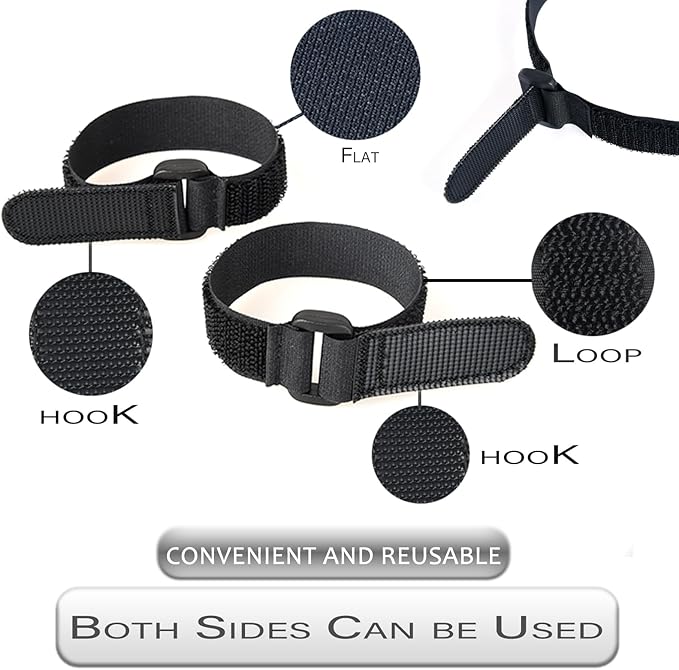 Patu Double Sided Hook and Loop Reversible Cinch Straps - 15 Pcs 8 x 3/4 Inch Reusable Cord Management Wire Organizer Fastening Cable Ties, Black