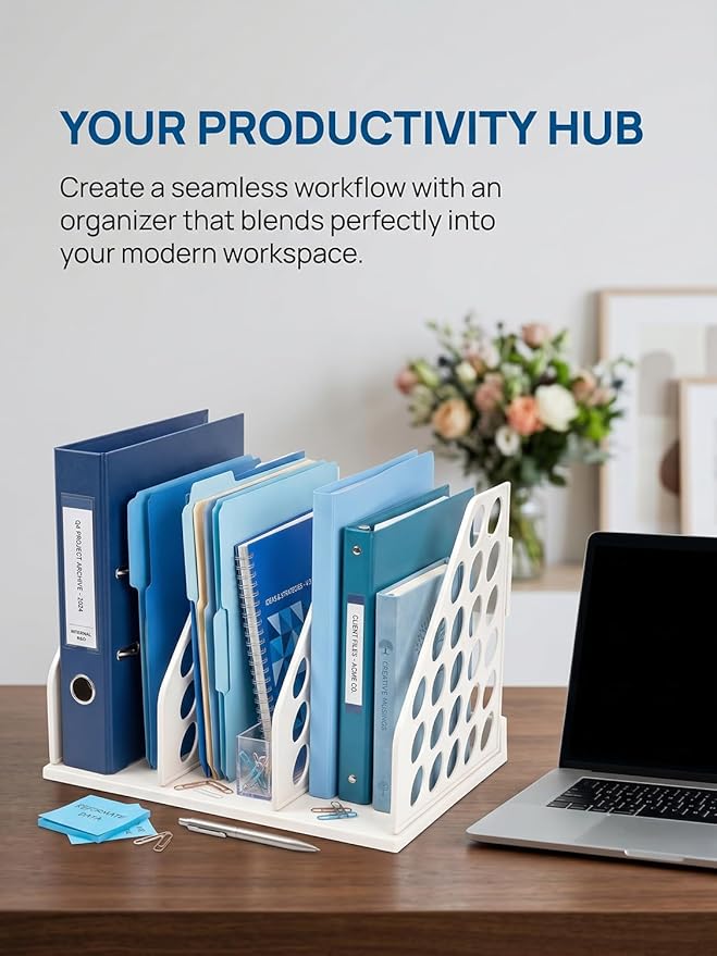 File Holder for Desk, Desktop Document Organizer, 3-Sections Plastic Office Folder Organizers Accessories for Home, School