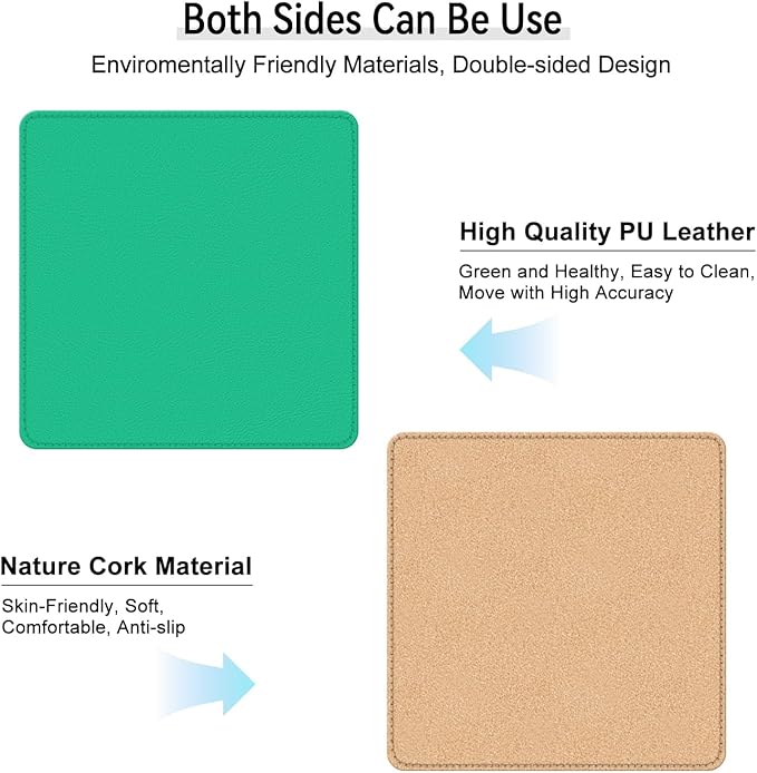 Leather Mouse Pad with Stitched Edge, Waterproof Gaming Mouse Mat for Computers, Laptop, Office & Home (Green, 11"*8")