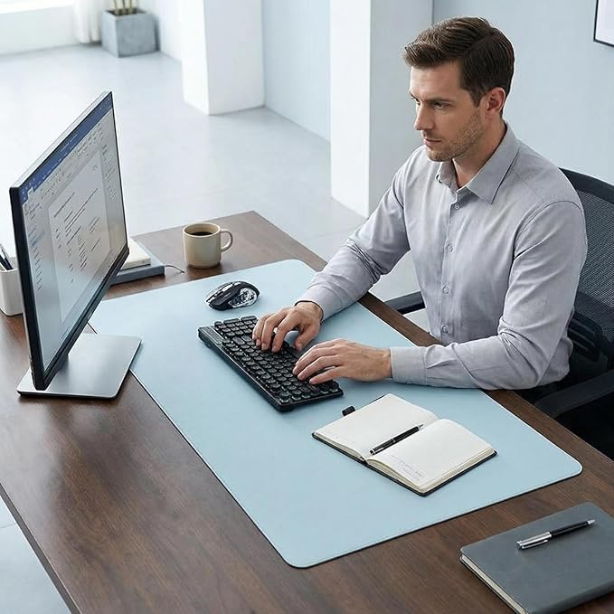 Desk Mat, Office Writing Desk Pad, Large 14.97'' x 20.09'' Blue, for Top of Desks, Computer Desk Cover Protector PU Leather