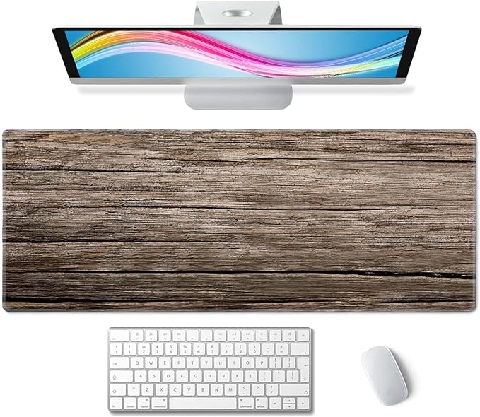 Old Wood Desk Mat Mouse Pad XL Extended Large Gaming Desk Pad Mousepad, Wood Computer Laptop Keyboard and Mouse Mat, Desktop Protector Mat for Women Men Office 31.5x11.8 in
