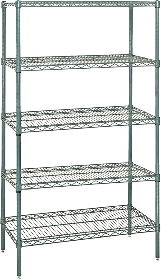 Quantum Storage Systems WR54-3660P-5 Wire Shelving Starter Kit, 60" W x 36" D x 54" H, 600 lbs Capacity, Carbon Steel, Epoxy Coated, Green, NSF