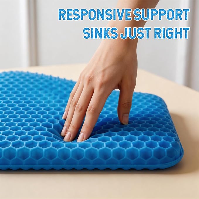Volosso Cool Gel Seat Cushion for Long Sitting，Gel Cushion for Wheelchair Soft, Chair Cushion, Car Seat Cushion Breathable, for Office Chair for Hip Pain（Red）