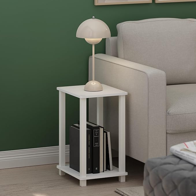 Furinno Simplistic Side Table, 2-Tier Small End Table with Open Shelf, Easy Assembly Toolless Night Stand, Nightstand, for Living Room, Bedroom, White