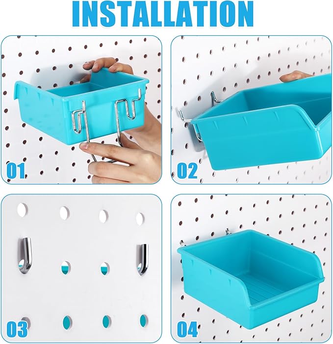 Roowest 60 Pcs Pegboard Cups Pegboard Bins Set, Wall Organizer with Hooks and Loops, Hooks Assortment Organizer Accessory for Office Storage Garage Craft Workshop(Blue)