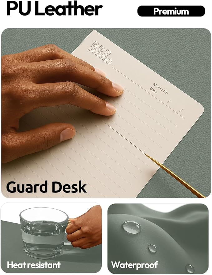 YSAGi Leather Desk Protector, Office Mat, Large Mouse Mat, Non-Slip PU Leather Blotter, Laptop Desk Mat, Waterproof Writing Pad for Office and Home(Dark Green, 63" x 24")