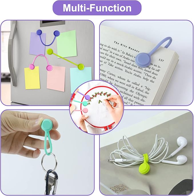 Motiloo Magnetic Cable Ties Silicone Reusable Cord tie for Home Office School Organization (10 Colors-20 Pack)