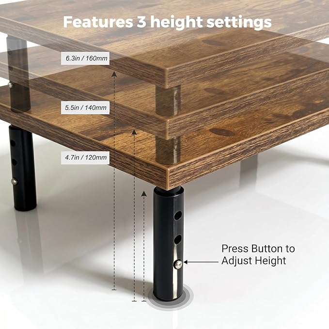 16.5"x11"Monitor Stand Riser 3 Height Adjustable,Desktop Stand for Computer/Laptop/Printer ,Desk Organizers and Office Desk Accessories & Workspace Desktop Organizers Storage for Office Supplies, Rustic Brown Wood