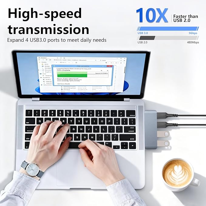 USB 3.0 Hub, Cable-Free USB Splitter Portable USB Hub for Laptop, Plug and Play Integrated Design Compatible with Laptop Desktop All USB Devices