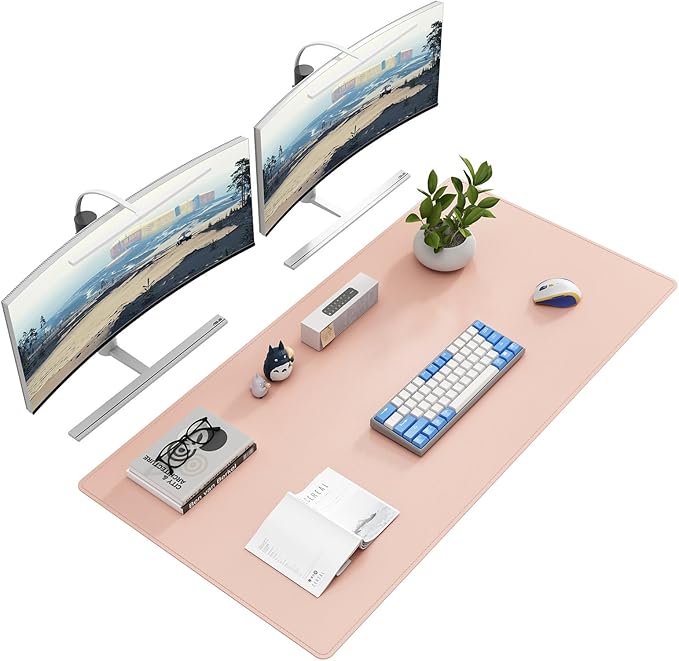 DAWNTREES Desk Mat for Desktop,PU Leather Desk Pad Protector,Non Slip, Large Mouse Pad and Keyboard Mat, Waterproof Writing Pad for Office and Home (Pink,47.2''x23.6'')