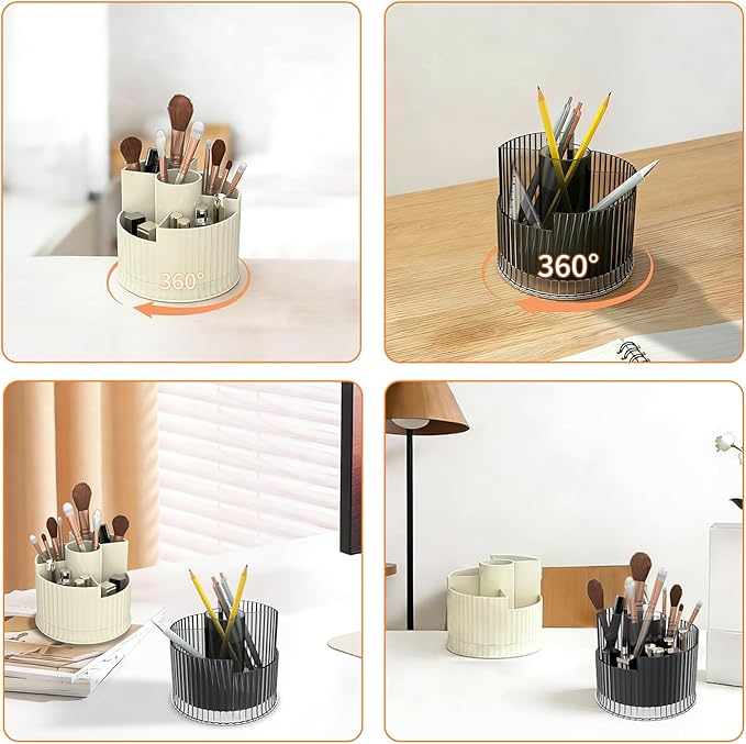 360° Rotating Makeup Brush Holder Organizer, 5 Slot Make up Brushes Cup for Cosmetics, Nail Polish, Art Supply, Skincare, Perfume, Bathroom Vanity Desktop Organizer - Clear gray