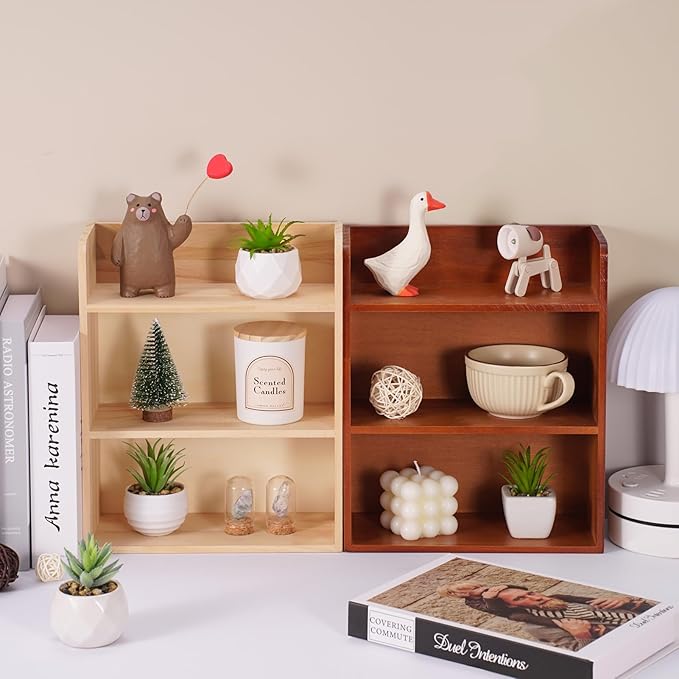 3-Tier Trinket Shelf, 10" x 12" Small Display Shelf for Wall or Countertop, Solid Wood Knick-Knack Shelf for Collectibles, Crystals & Spice Village Storage, Natural Unfinished, DIY Stain