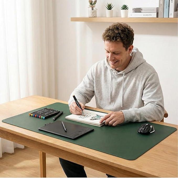Non-Slip Desk Pad,Desk mat,Mouse Pad,Office Desk mat,Waterproof PU Leather Desk Blotter Mat,Laptop Desk Pad,Desk Writing Pad for Office and Home (Dark Green, 19.7'' x 31.13'')