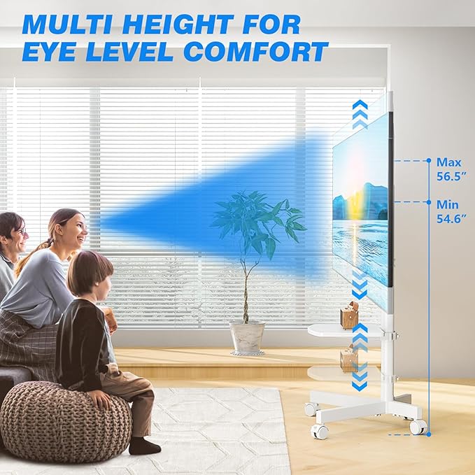 Rolling TV Stand with Shelf for 23-65/32-85 inch TVs up to 88lbs, Portable Mobile TV Cart with Silent Wheel, Tilt & Height Adjustable Universal Corner TV Stand for Bedroom, Living Room (White, 23-65")