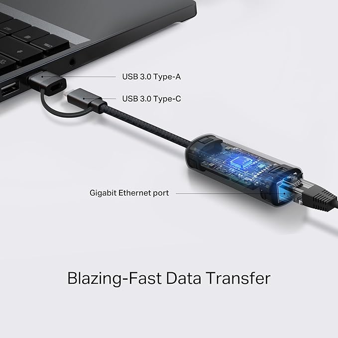 TP-Link 2-in-1 USB 3.0 & USB C to Ethernet Adapter, RJ45 Gigabit LAN, Plug & Play, Aluminum Case, Ethernet Adapter for Laptop, Thunderbolt 4/3 Compatible with Windows, Mac/iPad OS & More (UE310C)