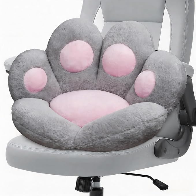 DOBUONO Cat Paw Cushion Office Chair Cushion Comfy Plush Gaming Chair Cushion Cute Seat Cushions for Girl, Cute Gaming Acessories Room Decorate 28"x 24" (Gray)