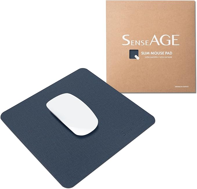 SenseAGE Slim Mouse Pad for Home/Office, Portable Mouse Mat for Computer & Laptop, Seamless Clothing, Non-Slip Base, Compatible with Laser and Optical Mouse, 8.66” x 8.66” (Dark Blue (with Logo))