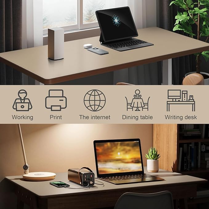 DAWNTREES Desk Mat for Desktop,PU Leather Desk Pad Protector,Non Slip, Large Mouse Pad and Keyboard Mat, Waterproof Writing Pad for Office and Home (Beige,47.2''x23.6'')