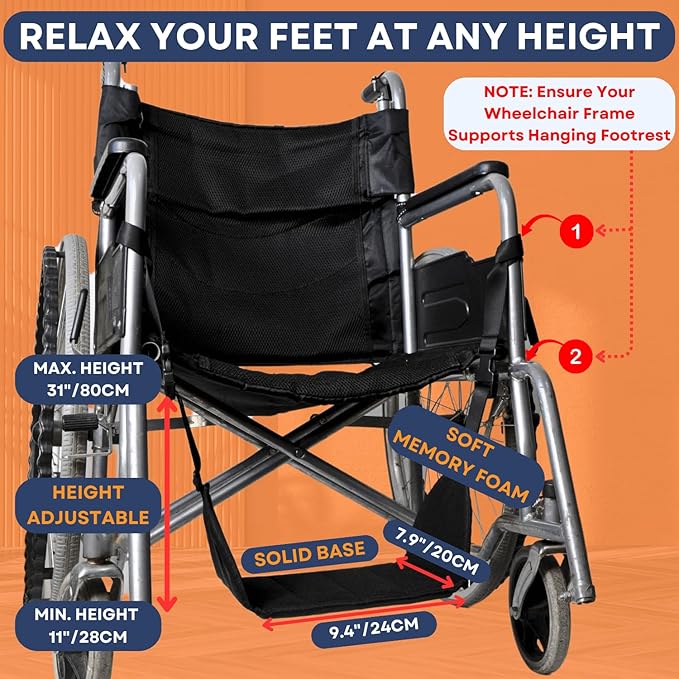 Wheelchair Footrest Hammock, Anti Squeeze Leg Rest for Wheelchair, Foot Sling for Foot Rest Replacement Adjustable Height, Leg Support Hammock w/Soft Base, Wheel Chair Essential Accessories