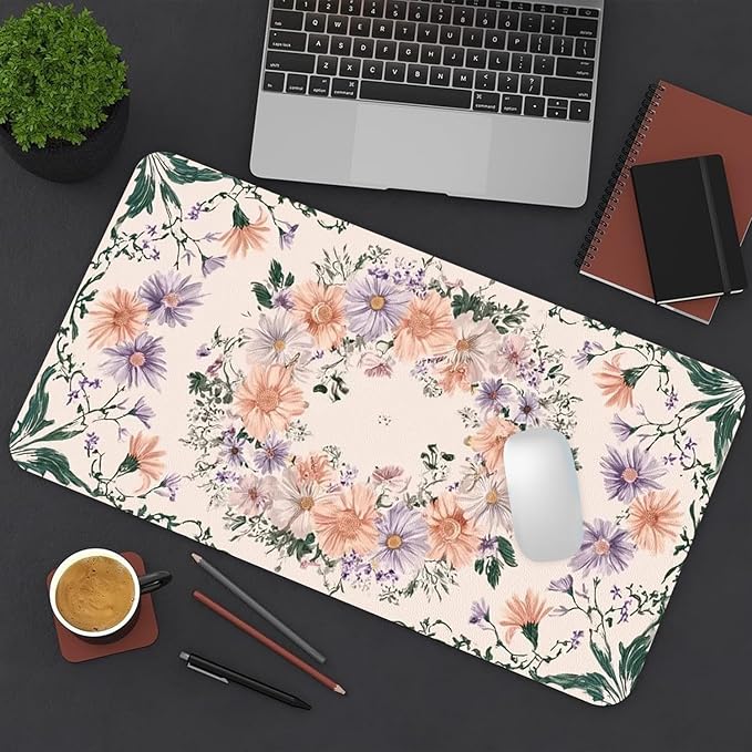 Desk Mat Large Mouse Pad, Non-Slip PU Leather Gaming Mousepad Keyboard Mouse Mats Desk Pads 27.5"x13.8" for Work Office Decor Gifts Mauve Floral