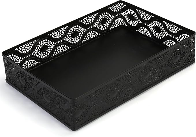 Desk Drawer Organizer, A4 Large Metal Mesh Desk Organizer Tray, Carved Hollow Floral Desk Tray, Versatile Storage Box Set for Office Home Supplies,13x9x3 inches (Curved,1 PC)