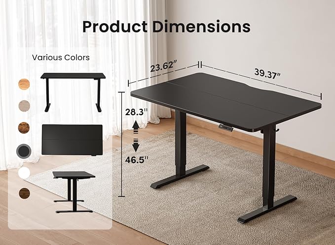 BANTI 40 × 24 Inches Standing Desk, Ergonomic, Electric Height Adjustable, Sit and Stand Up, Computer Office Desk with Splice Board, Black Frame/Black Top