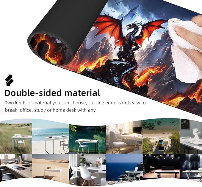 Ergonomic Mouse Pad Set with Wrist Support for Keyboard and Wrist Rest for Mouse, Memory Foam Comfort, Non-Slip Large Desk Mat for Home Office Pain Relief,Magic Dragon Castle