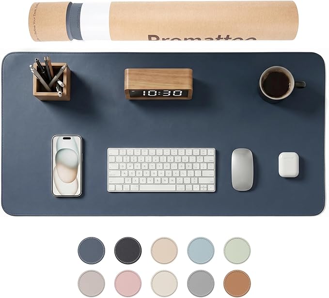 Large Desk Pad Non-Slip Desk Mat Protector for Keyboard Mouse Waterproof Vegan Leather Surface Faux Leather Laptop Mat Smooth Mouse Pad Premium Gift Tube Dusk Navy 39" x 17"