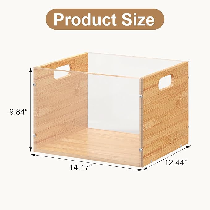 Sbanmao 3 Pack Hanging File Organizer, Clear Acrylic File Box Organizer, Bamboo Filing Box File Crate Organizer Storage Boxes, Portable Filing Organizer with Handle for Letter Size