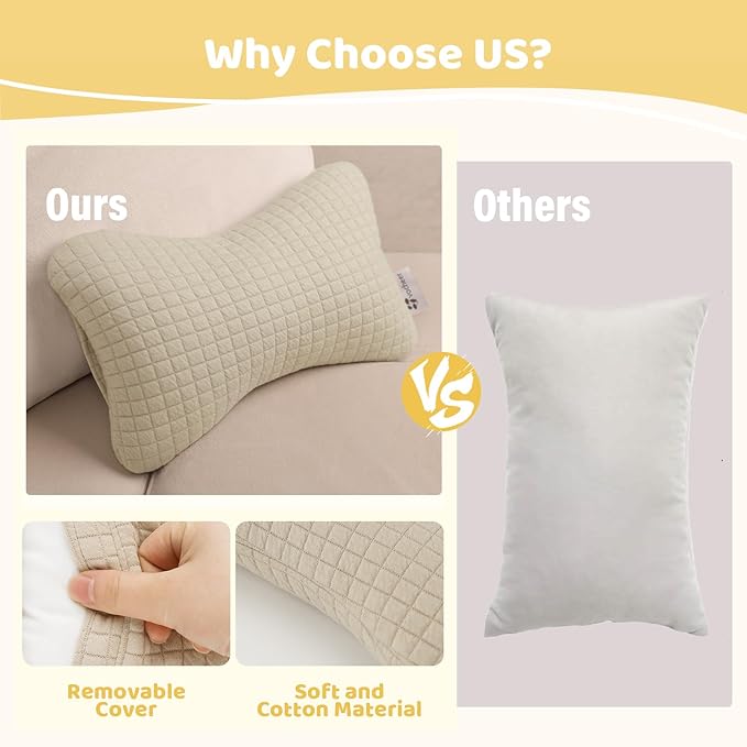 vocheer 11x7in Mini Travel Pillow, Small Pillows for Sleeping, Tiny Pillows for Neck, Wrist, Lumbar and Knee, Pets Pillow, Cotton, Cover Removable, Machine Washable (Dark Beige-1PC)