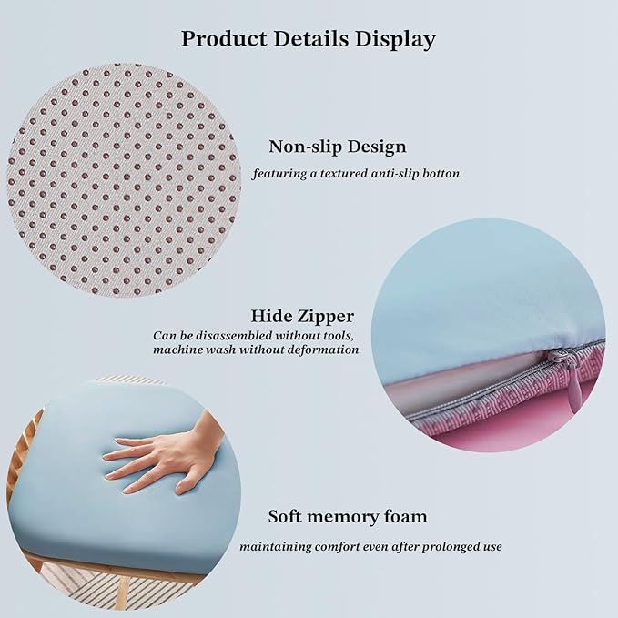 Non-Slip Sky Blue Square Seat Cushions Set of 2 - Comfortable Chair Pads with Removable Cover (15"x15"x1.7") for Kitchen, Office, Car & Indoor Use