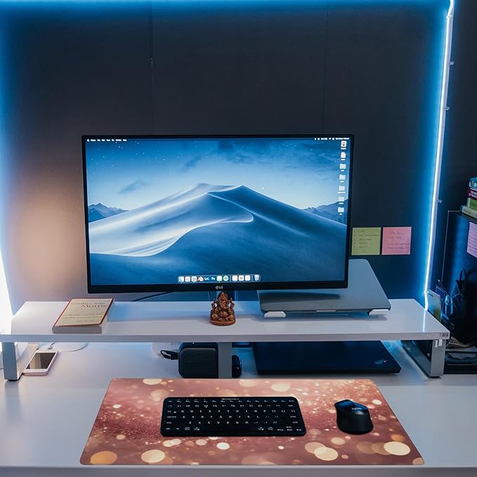 XL Mouse Pad,Rose Pink Glitter Large Gaming Mouse Pad,Gold Sparkles Desk Mat for Desktop,Extended Big Computer Keyboard Desk Pad with Non-Slip Base and Stitched Edge 31.5"x11.8"