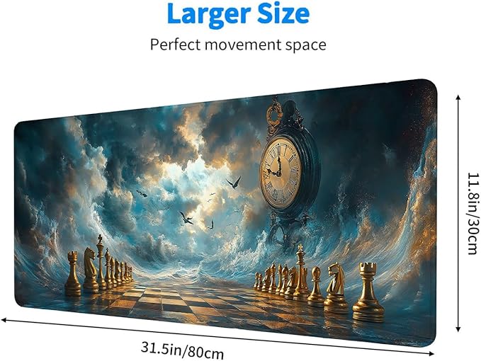 Clock Desk Mat Checkerboard Sky Bird Gaming Mouse Pad Mat with Stitched Edge Non-Slip Base Big Mouse Pad Designed for Laptop, Monitor, and Typing Comfort 31.5x11.8 Inch