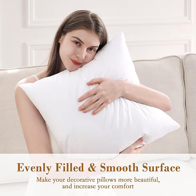 puredown® 22x22 Pillow Inserts, Fluffy Plush Square Form Sham Stuffer Set of 2, Decorative Down Alternative Pillows for Couch, Sofa, Bed and Home Decor