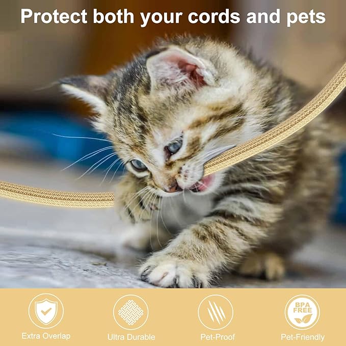 10ft - 1/2 inch Braided Cable Management Sleeve Cord Protector - Self-Wrapping Split Wire Loom for TV/Computer/Home Theater/Engine Bay - Beige