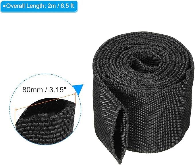PATIKIL 2" Dia 6.5FT Nylon Protective Hose Sleeve, Cable Cover Sheath Protection for Welding Tig Torch Hydraulic Hose, Black
