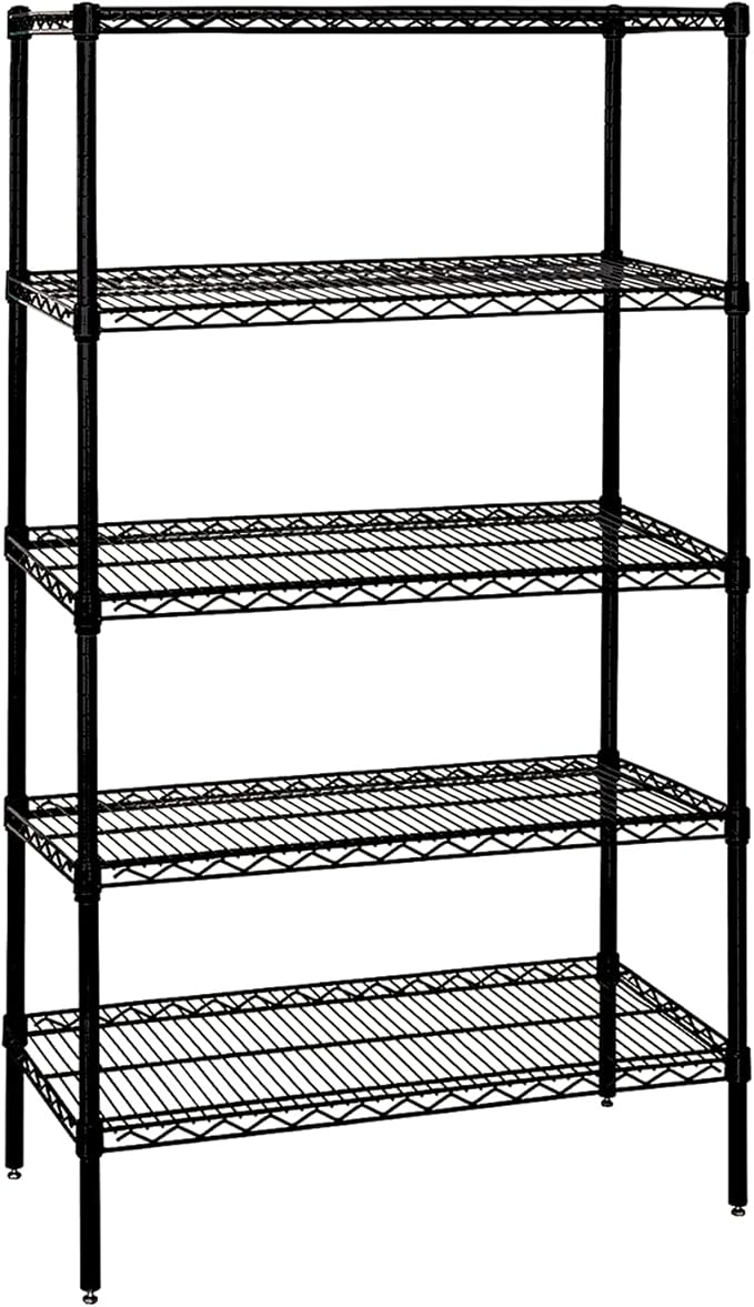 Quantum Storage Systems WR74-2130BK-5 Wire Shelving Starter Kit, 30" W x 21" D x 74" H, 600 lbs Capacity, Carbon Steel, Epoxy Coated, Black, NSF