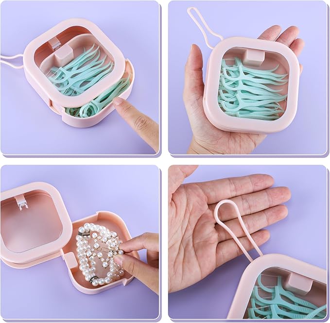 Prudiut 2Pcs Hair Tie Organizer Small Hair Tie Holder Organizer Hair clip Jewelry Organizer for Baby Teen Girl Women, Portable Hanging Small Items Desktop Storage Box(Pink)