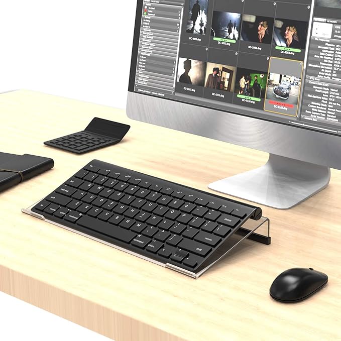 KOTEMON Mini Computer Keyboard Stand-11.8'' x 5.1''-Small Computer Keyboard Tray Acrylic Keyboard Holder for 78 Keys Universal Compact Keyboard, with Black Silicone Strip, Clear