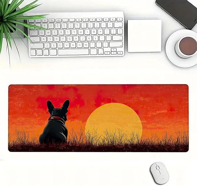 Dog Extended Mouse Pad Rock Sunset Abstract Retro Mousepad XL Large Gaming Mouse Pad Laptop Keyboard Mat Desk Pad Daily Use with Keyboard and Laptop Devices 31.5x11.8 Inch