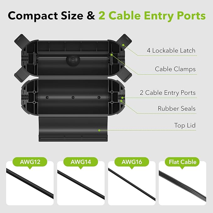 BN-LINK [4-Pack] Outdoor Extension Cord Safety Cover, Weather Resistant Seal Housing with 4 Latches, Electrical Connection Box for Outside Plugs, Soclets, String Lights & Tools (2PK Black&2PK Green)