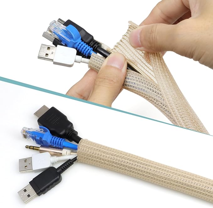 PET Braided Cable Sleeve Wire Protector Cable wrap Wire Covers for Cords Cable Sleeves Cord Management Cable Management Sleeve (25 Feet, Wood Color, 16mm(2/3 inch))