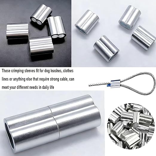 Aluminum Crimping Loop Sleeve Cable Crimp for 3/8" Diameter Double Ferrule Wire Rope and Cable (Pack of 14)