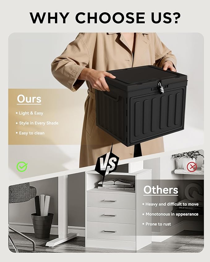 Small File Cabinet, Plastic File Box with Lid for Letter Size Hanging File Folders, Easy Carry Filling Box for Home, Office, School, Vertical File Cabinets, Stackable Storage Bins(Black, 1 Pcak)