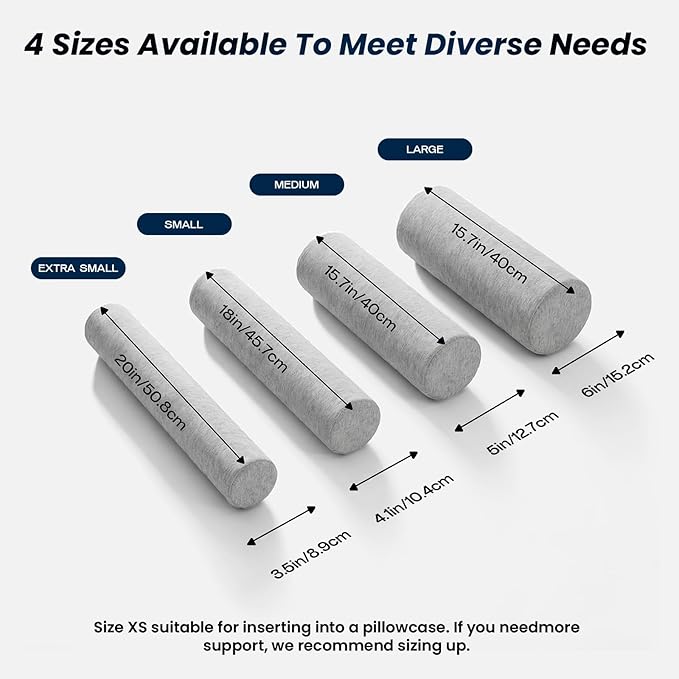 Neck Roll Pillow for Neck Pain Relief - Memory Foam Neck Support Pillow for Bed, Cylinder Pillows, Round Neck Pillow for Sleeping, 15.7 * 5 * 5 inch (Grey)