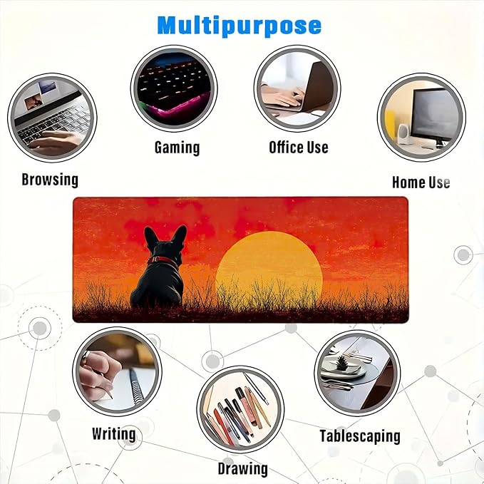 Dog Extended Mouse Pad Rock Sunset Abstract Retro Mousepad XL Large Gaming Mouse Pad Laptop Keyboard Mat Desk Pad Daily Use with Keyboard and Laptop Devices 31.5x11.8 Inch