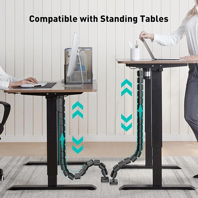 Magnetic Cable Management Spine, Instant Snap-On Wire Vertebrae for Metal Frame Gaming Desks, Dragon Bone Style Floor-to-Desk Cord Concealer for Steel Legs & Standing Desks