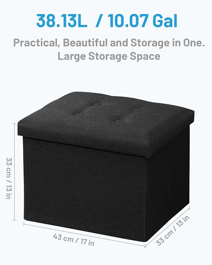 AmasSmile Black Ottoman with Storage,Foot & Leg Rest Stools Small Cute Stool Short Bench Folding Ottomans Square Footstools for Shoe Living Room Under Desk Outdoor RV Camper Each Space Storage