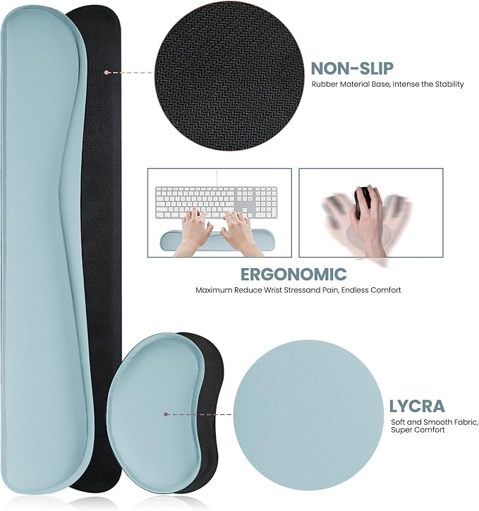 Desk Pad Mat Set,3-in-1 Large Mouse Pads with Wrist Rest and Keyboard Pad, Desk Mats for Keyboards and Mouses, Ergonomic Keyboard and Mouse Mat Set for Office Home Decor(Blue, 35.4" x 16.9")